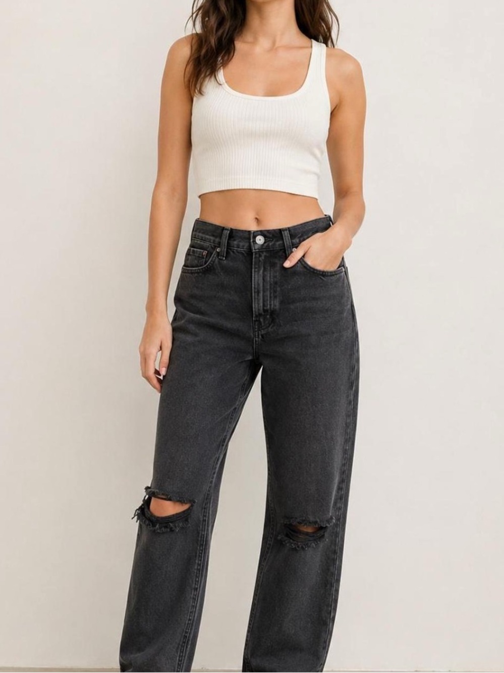 PacSun High-Rise Black Distressed “Dad Jeans”